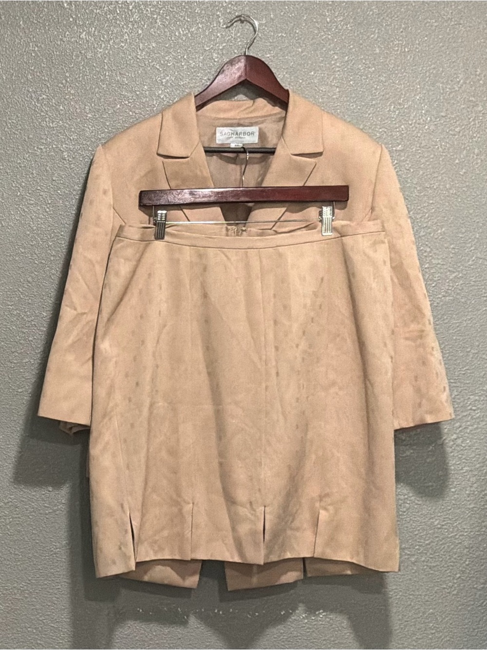 Sag Harbor Beige Suede Blazer and Skirt Set
